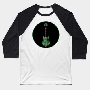 Tiled Pixel Memphis Green Guitar in a Black Circle Baseball T-Shirt